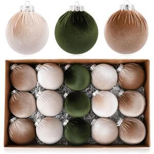 Brand New Luxe Velvet Christmas Ornaments 15 Pcs Flocked Balls Shatterproof Floc